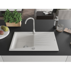 Mexen Cesar  konyhai mosogató gránit 1 medence+csepegtetö+ pop up szifon  775 x 470 mm, fehér  - 6514771010-20 1 medencés