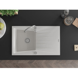 Mexen Cesar  konyhai mosogató gránit 1 medence+csepegtetö+ pop up szifon  775 x 470 mm, fehér  - 6514771010-20 1 medencés