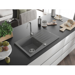 Mexen Cesar  konyhai mosogató gránit 1 medence+csepegtetö+ pop up szifon  775 x 470 mm, szürke  - 6514771010-71 1 medencés 1 medencés 406959 Mexen