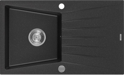 Mexen Cesar  konyhai mosogató gránit 1 medence+csepegtetö+ pop up szifon  775 x 470 mm, fekete / króm - 6514771010-73 1 medencés