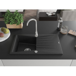 Mexen Cesar  konyhai mosogató gránit 1 medence+csepegtetö+ pop up szifon  775 x 470 mm, fekete / króm - 6514771010-73 1 medencés 1 medencés 406959 Mexen