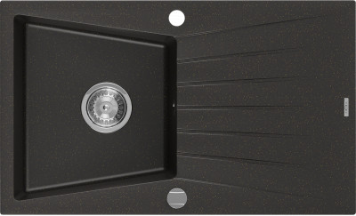 Mexen Cesar  konyhai mosogató gránit 1 medence+csepegtetö+ pop up szifon  775 x 470 mm, fekete / arany - 6514771010-75 1 medencés