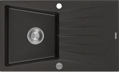 Mexen Cesar  konyhai mosogató gránit 1 medence+csepegtetö+ pop up szifon  775 x 470 mm, fekete / arany - 6514771010-75 1 medencés