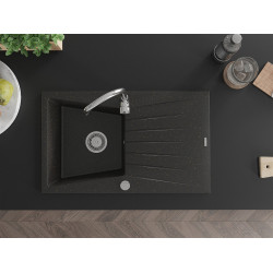 Mexen Cesar  konyhai mosogató gránit 1 medence+csepegtetö+ pop up szifon  775 x 470 mm, fekete / arany - 6514771010-75 1 medencés