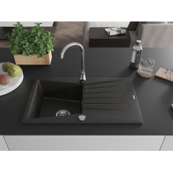 Mexen Cesar  konyhai mosogató gránit 1 medence+csepegtetö+ pop up szifon  775 x 470 mm, fekete / arany - 6514771010-75 1 medencés