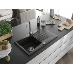 Mexen Cesar  konyhai mosogató gránit 1 medence+csepegtetö+ pop up szifon  775 x 470 mm, fekete / arany - 6514771010-75 1 medencés 1 medencés 406959 Mexen