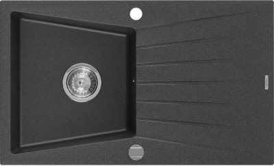 Mexen Cesar  konyhai mosogató gránit 1 medence+csepegtetö+ pop up szifon  775 x 470 mm, fekete köhatasu - 6514771010-76 1 medencés