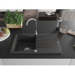 Mexen Cesar  konyhai mosogató gránit 1 medence+csepegtetö+ pop up szifon  775 x 470 mm, fekete köhatasu - 6514771010-76 1 medencés