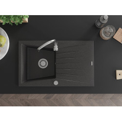 Mexen Cesar  konyhai mosogató gránit 1 medence+csepegtetö+ pop up szifon  775 x 470 mm, fekete köhatasu - 6514771010-76 1 medencés