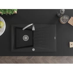 Mexen Cesar  konyhai mosogató gránit 1 medence+csepegtetö+ pop up szifon  775 x 470 mm, fekete  - 6514771010-77 1 medencés