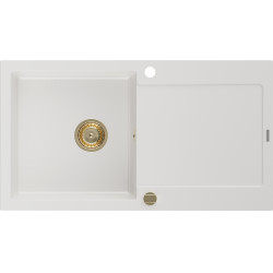 Mexen Leo  konyhai mosogató gránit 1 medence+csepegtetö+ pop up szifon  900 x 500 mm, fehér , szifon  arany  - 6501901010-20-G 1 medencés 1 medencés 406959 Mexen