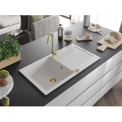 Mexen Leo  konyhai mosogató gránit 1 medence+csepegtetö+ pop up szifon  900 x 500 mm, fehér , szifon  arany  - 6501901010-20-G 1 medencés 1 medencés 406959 Mexen