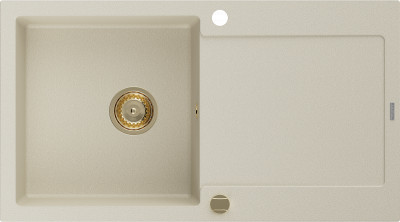 Mexen Leo  konyhai mosogató gránit 1 medence+csepegtetö+ pop up szifon  900 x 500 mm, beige, szifon  arany  - 6501901010-69-G 1 medencés