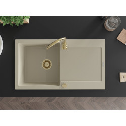 Mexen Leo  konyhai mosogató gránit 1 medence+csepegtetö+ pop up szifon  900 x 500 mm, beige, szifon  arany  - 6501901010-69-G 1 medencés