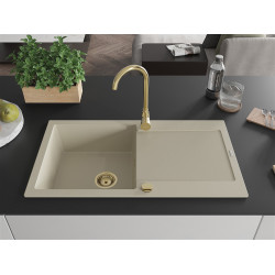 Mexen Leo  konyhai mosogató gránit 1 medence+csepegtetö+ pop up szifon  900 x 500 mm, beige, szifon  arany  - 6501901010-69-G 1 medencés