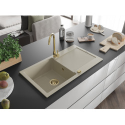 Mexen Leo  konyhai mosogató gránit 1 medence+csepegtetö+ pop up szifon  900 x 500 mm, beige, szifon  arany  - 6501901010-69-G 1 medencés 1 medencés 406959 Mexen
