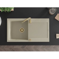 Mexen Leo  konyhai mosogató gránit 1 medence+csepegtetö+ pop up szifon  900 x 500 mm, beige, szifon  arany  - 6501901010-69-G 1 medencés