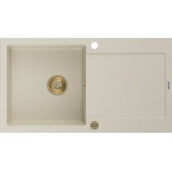 Mexen Leo  konyhai mosogató gránit 1 medence+csepegtetö+ pop up szifon  900 x 500 mm, beige, szifon  arany  - 6501901010-69-G 1 medencés 1 medencés 406959 Mexen