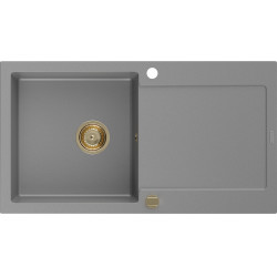 Mexen Leo  konyhai mosogató gránit 1 medence+csepegtetö+ pop up szifon  900 x 500 mm, szürke , szifon  arany  - 6501901010-71-G 1 medencés 1 medencés 406959 Mexen