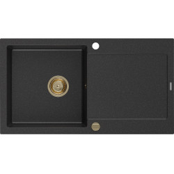 Mexen Leo  konyhai mosogató gránit 1 medence+csepegtetö+ pop up szifon  900 x 500 mm, fekete / króm, szifon  arany  - 6501901010-73-G 1 medencés 1 medencés 406959 Mexen