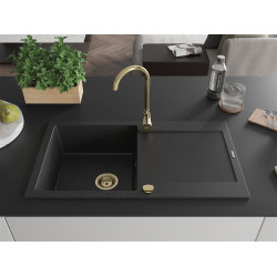 Mexen Leo  konyhai mosogató gránit 1 medence+csepegtetö+ pop up szifon  900 x 500 mm, fekete / króm, szifon  arany  - 6501901010-73-G 1 medencés