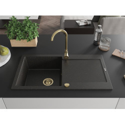 Mexen Leo  konyhai mosogató gránit 1 medence+csepegtetö+ pop up szifon  900 x 500 mm, fekete / arany, szifon  arany  - 6501901010-75-G 1 medencés