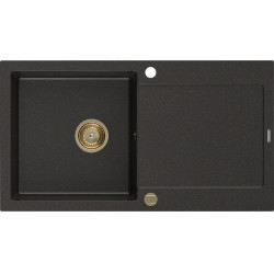 Mexen Leo  konyhai mosogató gránit 1 medence+csepegtetö+ pop up szifon  900 x 500 mm, fekete / arany, szifon  arany  - 6501901010-75-G 1 medencés 1 medencés 406959 Mexen