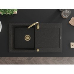 Mexen Leo  konyhai mosogató gránit 1 medence+csepegtetö+ pop up szifon  900 x 500 mm, fekete / arany, szifon  arany  - 6501901010-75-G 1 medencés