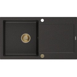 Mexen Leo  konyhai mosogató gránit 1 medence+csepegtetö+ pop up szifon  900 x 500 mm, fekete / arany, szifon  arany  - 6501901010-75-G 1 medencés 1 medencés 406959 Mexen