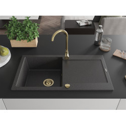 Mexen Leo  konyhai mosogató gránit 1 medence+csepegtetö+ pop up szifon  900 x 500 mm, fekete köhatasu, szifon  arany  - 6501901010-76-G 1 medencés