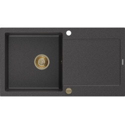 Mexen Leo  konyhai mosogató gránit 1 medence+csepegtetö+ pop up szifon  900 x 500 mm, fekete köhatasu, szifon  arany  - 6501901010-76-G 1 medencés 1 medencés 406959 Mexen