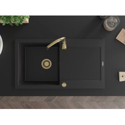 Mexen Leo  konyhai mosogató gránit 1 medence+csepegtetö+ pop up szifon  900 x 500 mm, fekete , szifon  arany  - 6501901010-77-G 1 medencés
