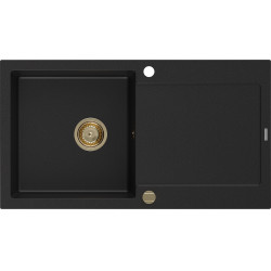 Mexen Leo  konyhai mosogató gránit 1 medence+csepegtetö+ pop up szifon  900 x 500 mm, fekete , szifon  arany  - 6501901010-77-G 1 medencés 1 medencés 406959 Mexen