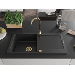 Mexen Leo  konyhai mosogató gránit 1 medence+csepegtetö+ pop up szifon  900 x 500 mm, fekete , szifon  arany  - 6501901010-77-G 1 medencés