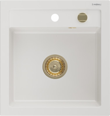 Mexen Vito  konyhai mosogató gránit 1 medence+ pop up szifon 520 x 490 mm, fehér , szifon  arany  - 6503521000-20-G 1 medencés