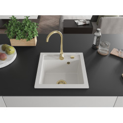 Mexen Vito  konyhai mosogató gránit 1 medence+ pop up szifon 520 x 490 mm, fehér , szifon  arany  - 6503521000-20-G 1 medencés