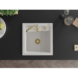 Mexen Vito  konyhai mosogató gránit 1 medence+ pop up szifon 520 x 490 mm, fehér , szifon  arany  - 6503521000-20-G 1 medencés