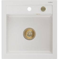 Mexen Vito  konyhai mosogató gránit 1 medence+ pop up szifon 520 x 490 mm, fehér , szifon  arany  - 6503521000-20-G 1 medencés 1 medencés 406959 Mexen