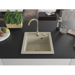 Mexen Vito  konyhai mosogató gránit 1 medence+ pop up szifon 520 x 490 mm, beige, szifon  arany  - 6503521000-69-G 1 medencés