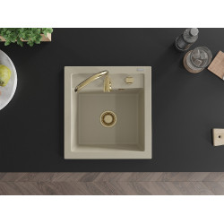Mexen Vito  konyhai mosogató gránit 1 medence+ pop up szifon 520 x 490 mm, beige, szifon  arany  - 6503521000-69-G 1 medencés
