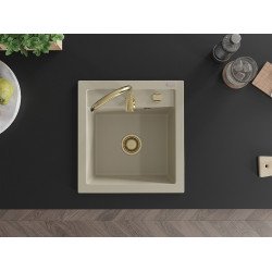 Mexen Vito  konyhai mosogató gránit 1 medence+ pop up szifon 520 x 490 mm, beige, szifon  arany  - 6503521000-69-G 1 medencés