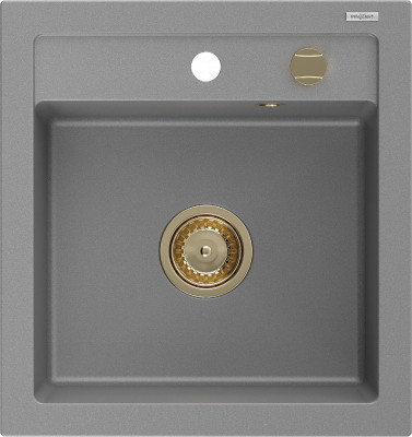 Mexen Vito  konyhai mosogató gránit 1 medence+ pop up szifon 520 x 490 mm, szürke , szifon  arany  - 6503521000-71-G 1 medencés