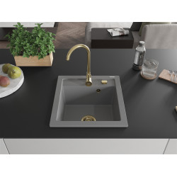 Mexen Vito  konyhai mosogató gránit 1 medence+ pop up szifon 520 x 490 mm, szürke , szifon  arany  - 6503521000-71-G 1 medencés
