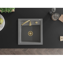 Mexen Vito  konyhai mosogató gránit 1 medence+ pop up szifon 520 x 490 mm, szürke , szifon  arany  - 6503521000-71-G 1 medencés