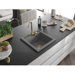 Mexen Vito  konyhai mosogató gránit 1 medence+ pop up szifon 520 x 490 mm, szürke , szifon  arany  - 6503521000-71-G 1 medencés