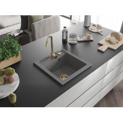 Mexen Vito  konyhai mosogató gránit 1 medence+ pop up szifon 520 x 490 mm, szürke , szifon  arany  - 6503521000-71-G 1 medencés 1 medencés 406959 Mexen
