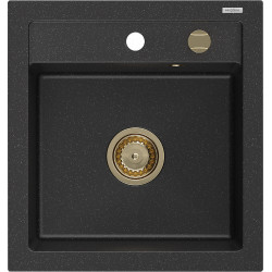 Mexen Vito  konyhai mosogató gránit 1 medence+ pop up szifon 520 x 490 mm, fekete / króm, szifon  arany  - 6503521000-73-G 1 medencés 1 medencés 406959 Mexen