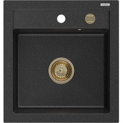Mexen Vito  konyhai mosogató gránit 1 medence+ pop up szifon 520 x 490 mm, fekete / króm, szifon  arany  - 6503521000-73-G 1 medencés 1 medencés 406959 Mexen