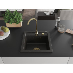 Mexen Vito  konyhai mosogató gránit 1 medence+ pop up szifon 520 x 490 mm, fekete / arany, szifon  arany  - 6503521000-75-G 1 medencés