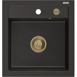 Mexen Vito  konyhai mosogató gránit 1 medence+ pop up szifon 520 x 490 mm, fekete / arany, szifon  arany  - 6503521000-75-G 1 medencés 1 medencés 406959 Mexen